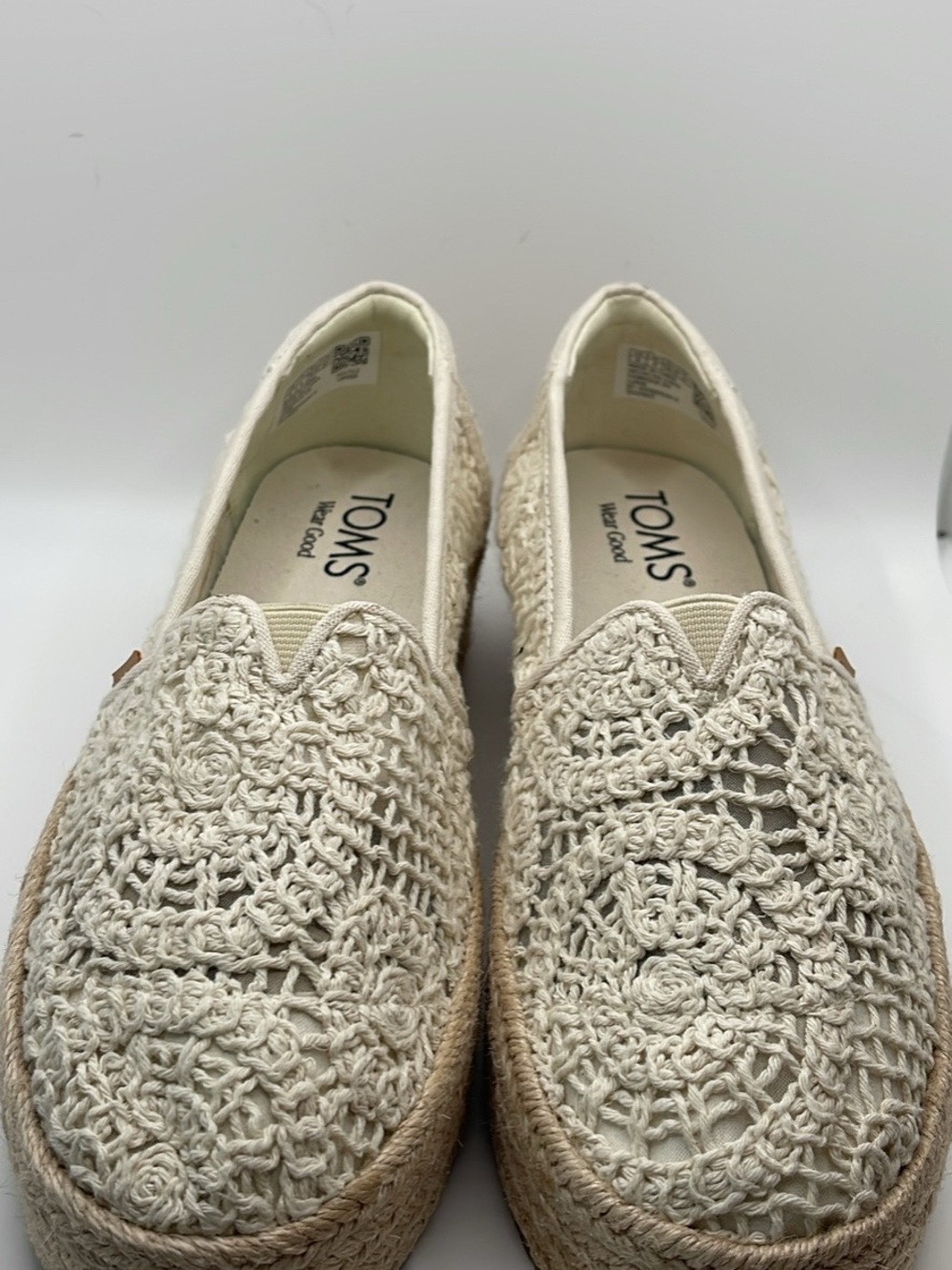 TOMS Cream Crochet Espadrille Platform Slip-On Shoes